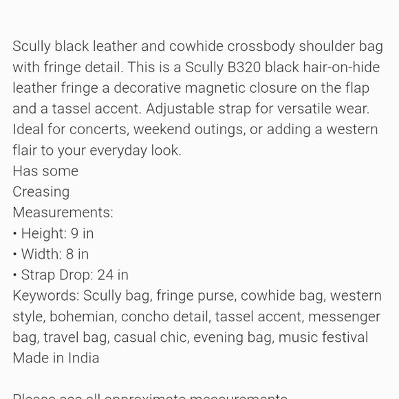 Scully hair on hide black leather fringe crossover bag purse nwt - Picture 10 of 10